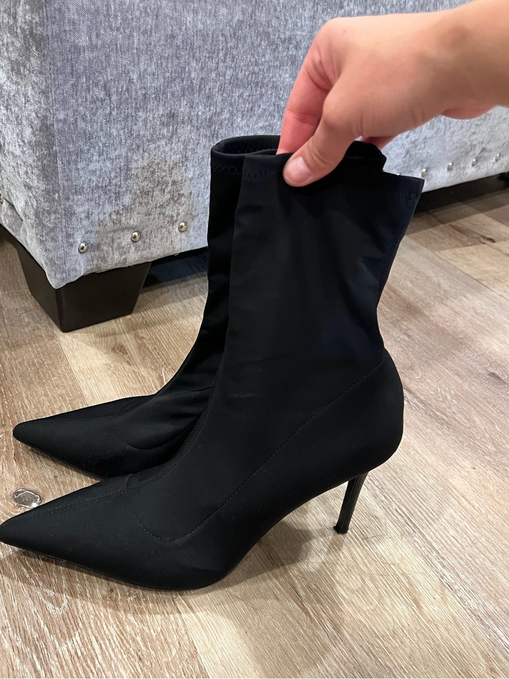Black Pointed Stiletto Sock Bootie from Mango.